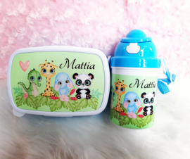 SET Broodtrommel + drinkbeker Diertjes groen