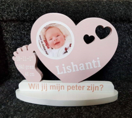Geboortehart roze voor meter of peter