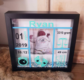 Geboortekader ZWART mint/blauw met foto