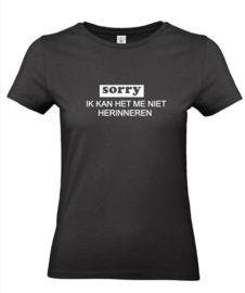 T-shirt sorry ik kan het me niet herinneren V
