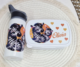 SET Broodtrommel + drinkfles schattige zebra