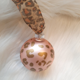 Kerstbal Leopard roze