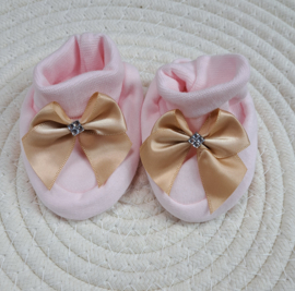 Babyslofjes roze met gouden strik