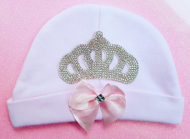 Mutsje ROZE met grote strass kroon en strik