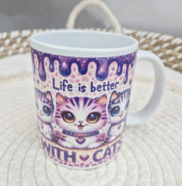 Mok Life is better with Cats (paars)