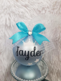 Kerstbal blauw naam kroon