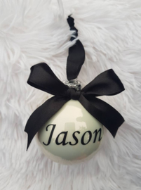 Kerstbal naam strik 7 cm