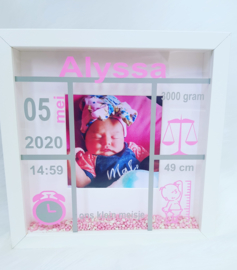 Geboortekader grijs/roze met foto