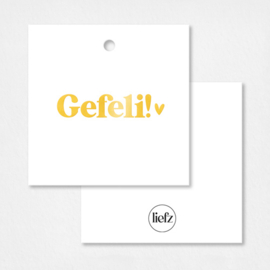Cadeaulabel | Gefeli! | Goudfolie | 5 stuks