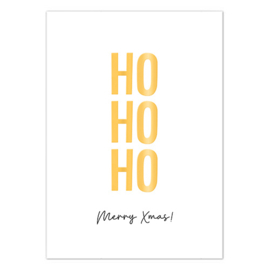 Kerstkaart | Ho Ho Ho Merry Christmas Goud | 5 stuks