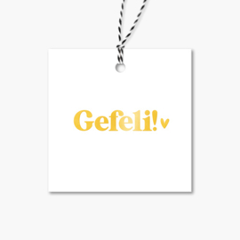 Cadeaulabel | Gefeli! | Goudfolie | 5 stuks
