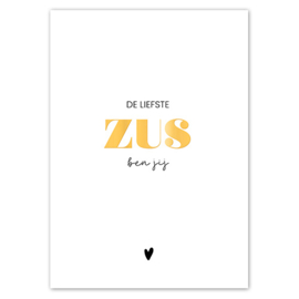 Kaart | De liefste zus | Goudfolie | 5 stuks