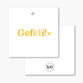 Cadeaulabel | Gefeli! | Goudfolie | 5 stuks