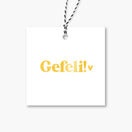 Cadeaulabel | Gefeli! | Goudfolie | 5 stuks