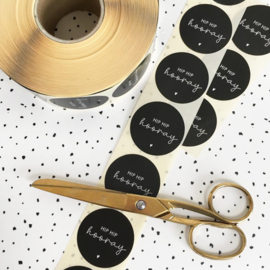 Stickers | 250 op rol | Hip hip hooray | Zwart