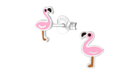 Zilveren kinderoorbellen flamingo