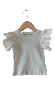 Ruffle shirt  streep pointelle ecru