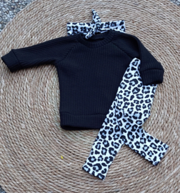 Setje big knit zwart leopard