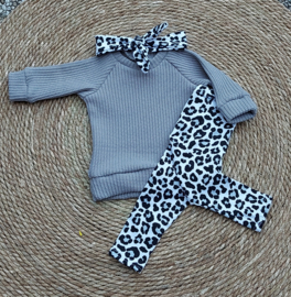 Setje big knit grijs leopard