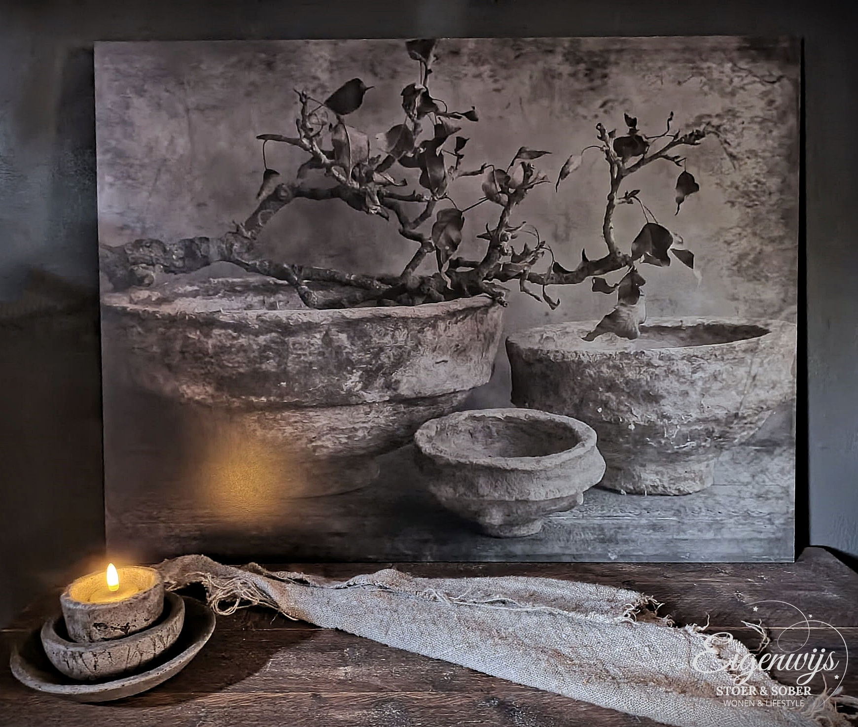 Decobord Lichte Potten met Takken | 60x80 cm