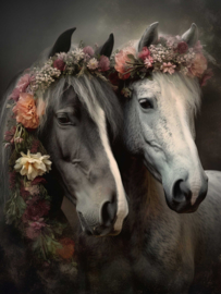 Tuinposter Paarden met Bloemen | Houten Lat