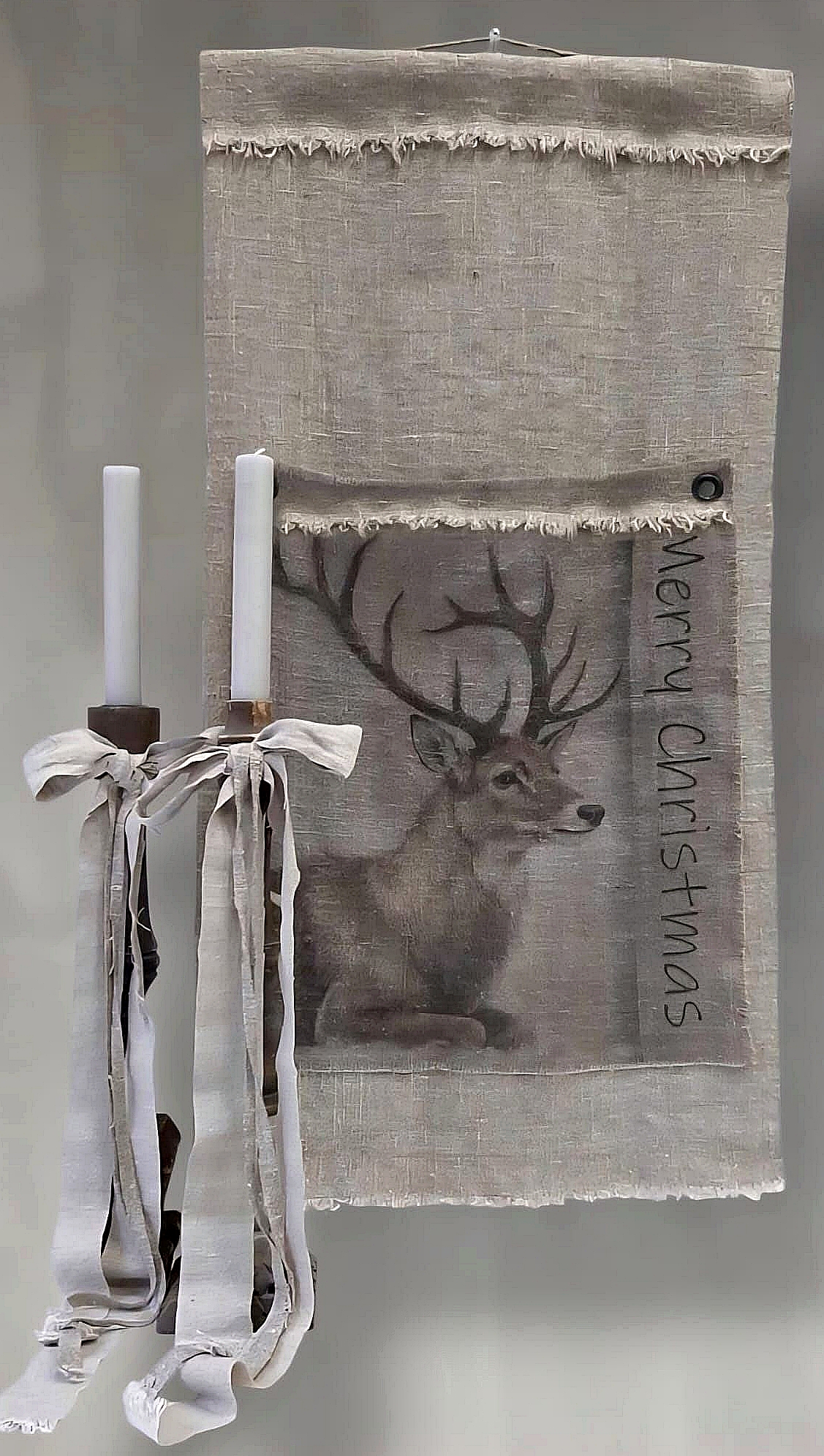 Shabby Wanddoek met Zak | Hert & Merry Christmas