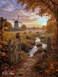 Tuinposter Hooglander Molen Herfst