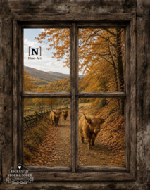 Tuinposter Raam Herfst Hooglanders