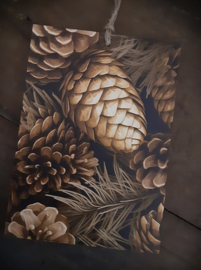 Deco Bordje | Gouden Dennenappels A5