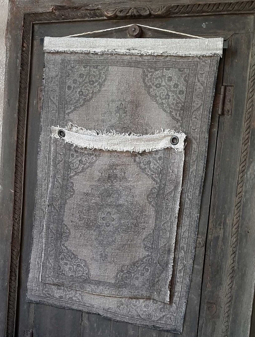 Shabby Linnen Wandhanger Kelim met Opbergzak