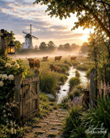 Tuinposter Hooglander Molen Zomer