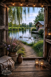Tuinposter Uitzicht Boerenschuur