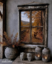 Tuinposter Raam Herfst Hooglanders