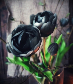Bosje Kunst Tulpen | Gebleekt Zwart 5 stelen 44 cm