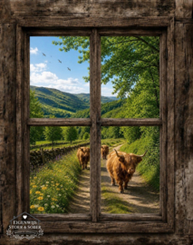 Tuinposter Raam Zomer Hooglanders