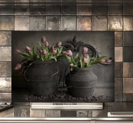 Spatscherm | Potten Roze Tulpen
