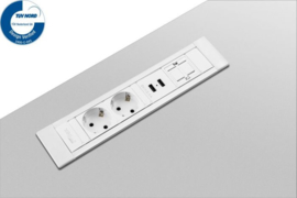 Power Desk Insert - 2x 230V + 2x USB Charger + 1x keystone - 50 cm. GST18 - Wit/Alu