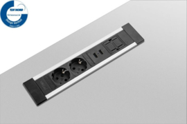Power Desk Insert - 2x 230V + 2x USB Charger + 1x keystone - 50 cm. GST18 - Zwart/Alu