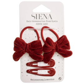 Siena Haarstiekjes Voordeelset Velvet Strik 7431 Rood (550)