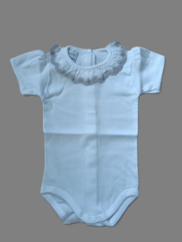Babidu witte romper 1198 korte mouw met ruche kraag zand