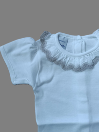 Babidu witte romper 1198 korte mouw met ruche kraag zand