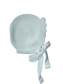 Mac Ilusion Baby basis mutsje | Bonnet |GB88 |wit | ribbel gebreid met fantasierand| gebreide striklintjes