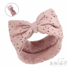 Soft Touch Baby Hoofdband/Haarbandje Broderie Strik STHB102 Oud Roze