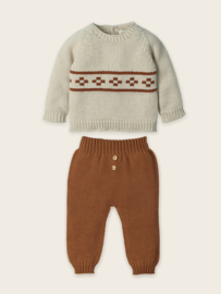 Mac Ilusion Mini Mooi babypakje 3-dlg | W716| cooper (roestbruin) broek + natural truitje + mutsje met pompom|organic katoen
