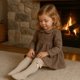 Cóndor Maillot Rib Lurex/Glitter Met Strik 3420/1 Linen/Beige/Goud (313)