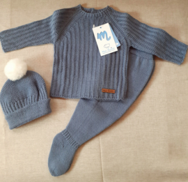 Driedelig gebreid babypakje 9400 jeans blauw