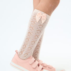 Cóndor Kniekous Openwork Nylon Met Satijnen Strik 2506/2 Nude/Zalm Roze (674)