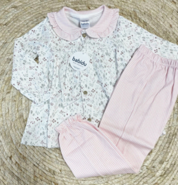 Babidu Pyjama bloemetje roze/wit met kraagje 70192