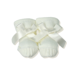 PA49 babyslofjes met satijnen strik creme/ecru
