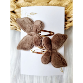 Haarclip Velvet Vlinder 4cm Klik-klak Taupe/Bruin